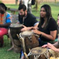 students in drum circle